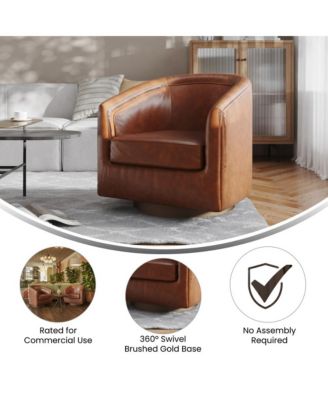 Wyn Upholstered Club Style Barrel Chair With Sloped Armrests And 360 Degree Swivel Base In A Vinyl Wrap