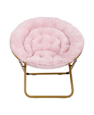 1 Count With Cozy Faux Fur Cushion And Metal Frame For Dorms, Bedrooms, Apartments And More - Ersa Oversize Folding Saucer Chair