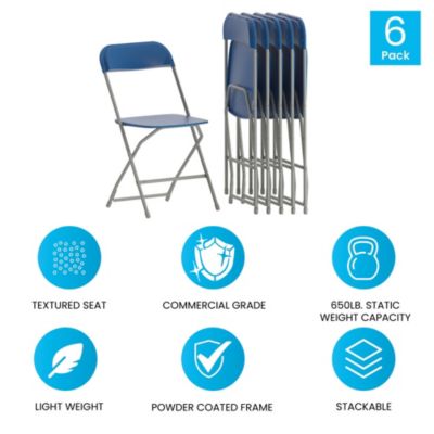 Set Of 6 Stackable Folding Plastic Chairs - 650 Lb Weight Capacity
