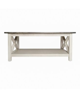 Matty Rustic Coffee Table With Lower Shelf, Farmhouse Style Solid Wood Accent Table