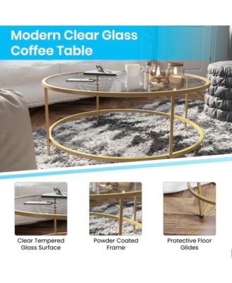 Newbury Glass Coffee Table With Round Matte Frame And Vertical Legs
