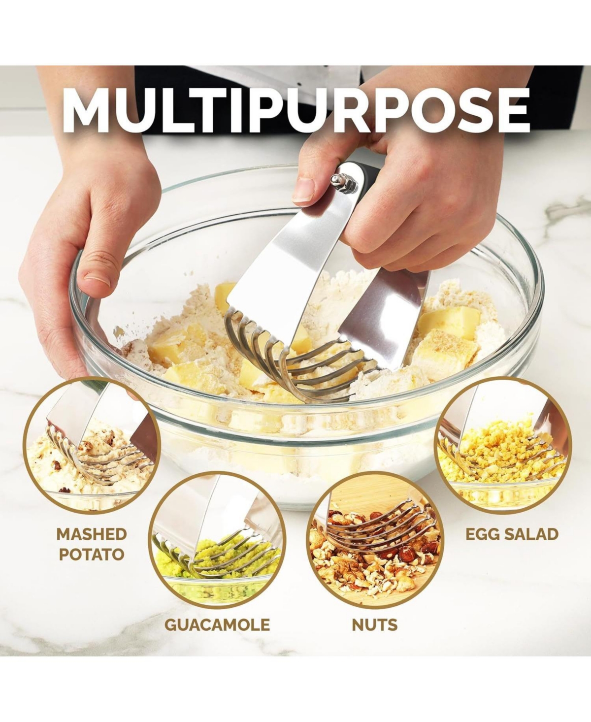 Zulay Kitchen Stainless Steel Dough Blender, Pastry Cutter, Heavy Duty Pastry Blender and Dough Cutter with Blades