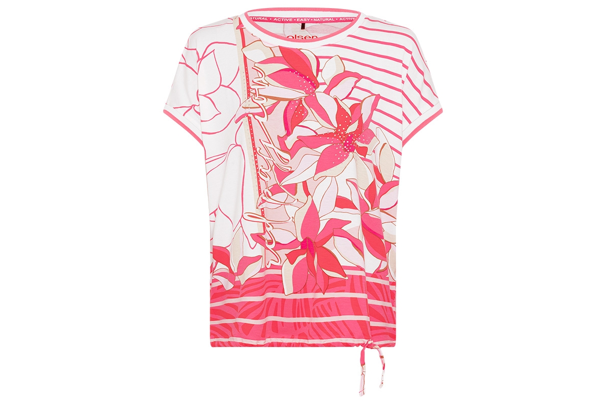 Women's Short Sleeve Mixed Print Embellished T-Shirt containing Lenzing[Tm] Ecovero[Tm] Viscose - Paradise pink