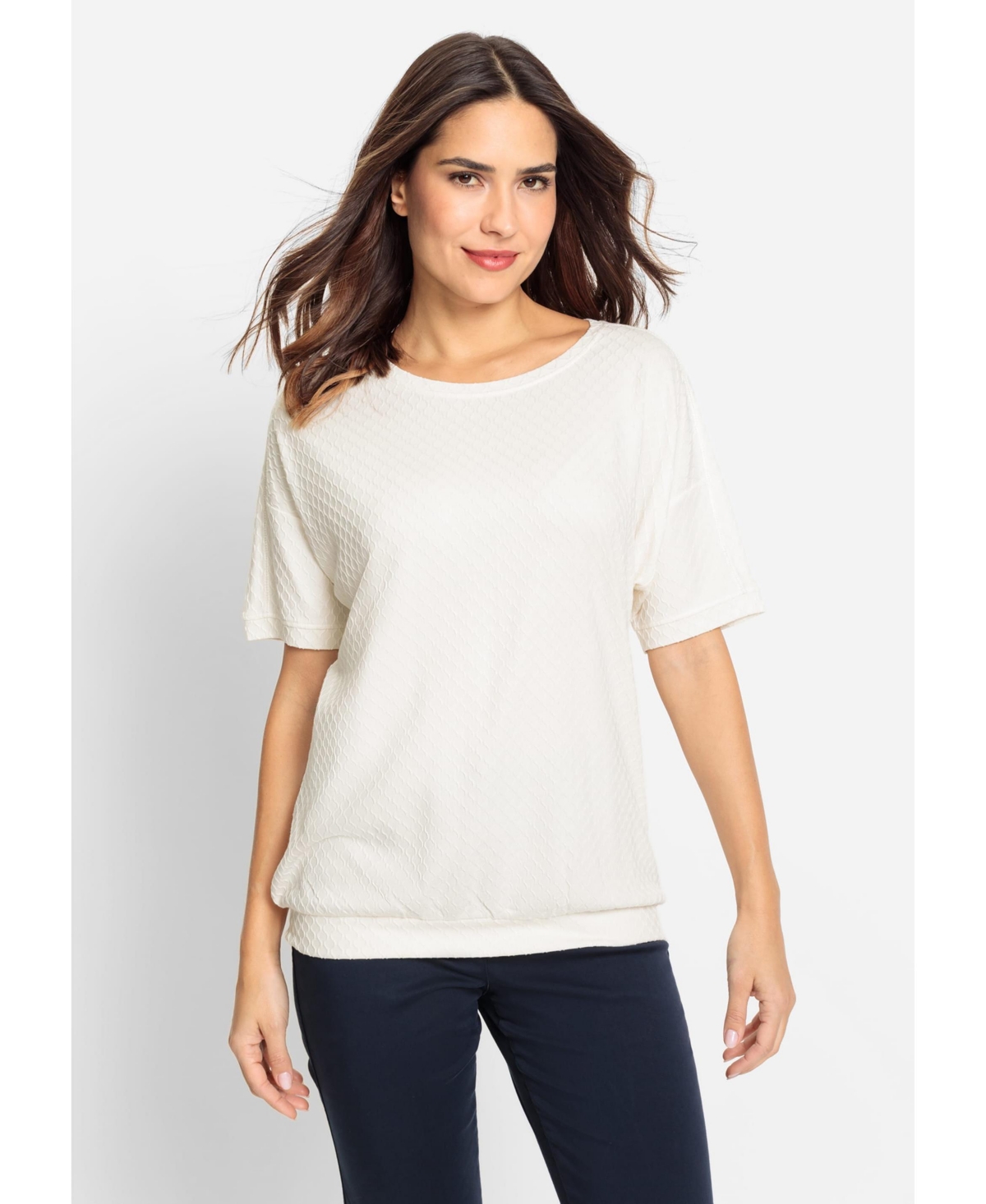 Women's Short Sleeve Lattice Texture T-Shirt - Off white