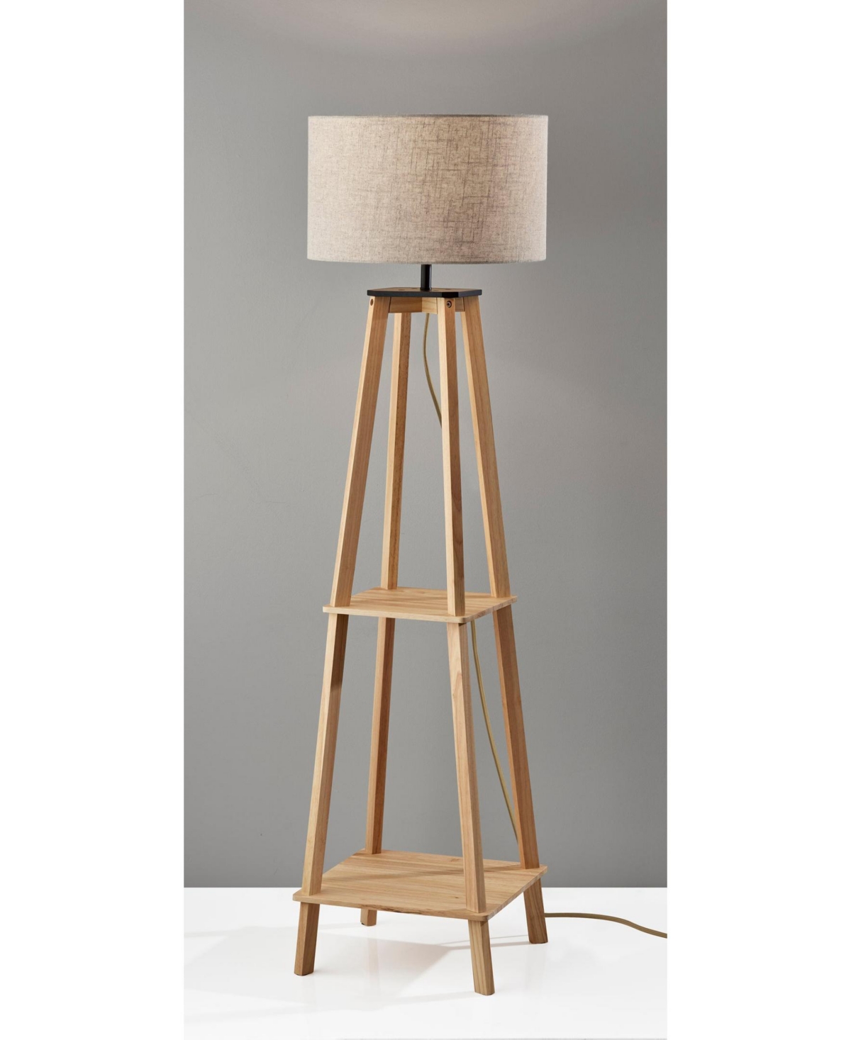 Adesso 59.75" Wood Kirby Shelf Floor Lamp In Natural Wood