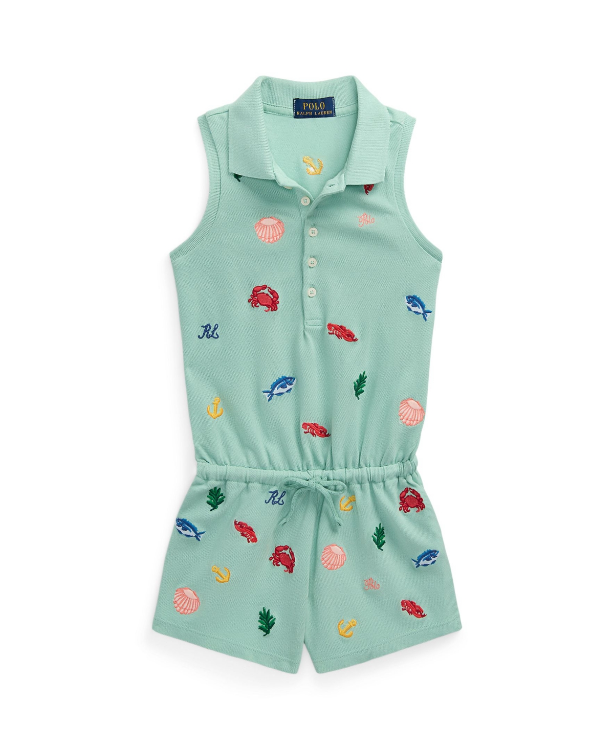 Shop Polo Ralph Lauren Toddler And Little Girls Beach-icon Stretch Mesh Polo Romper In Celadon