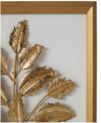 Gold Wood Leaf 3D Wall Decor with Beveled Frame, Set of 2 13"W, 17"H