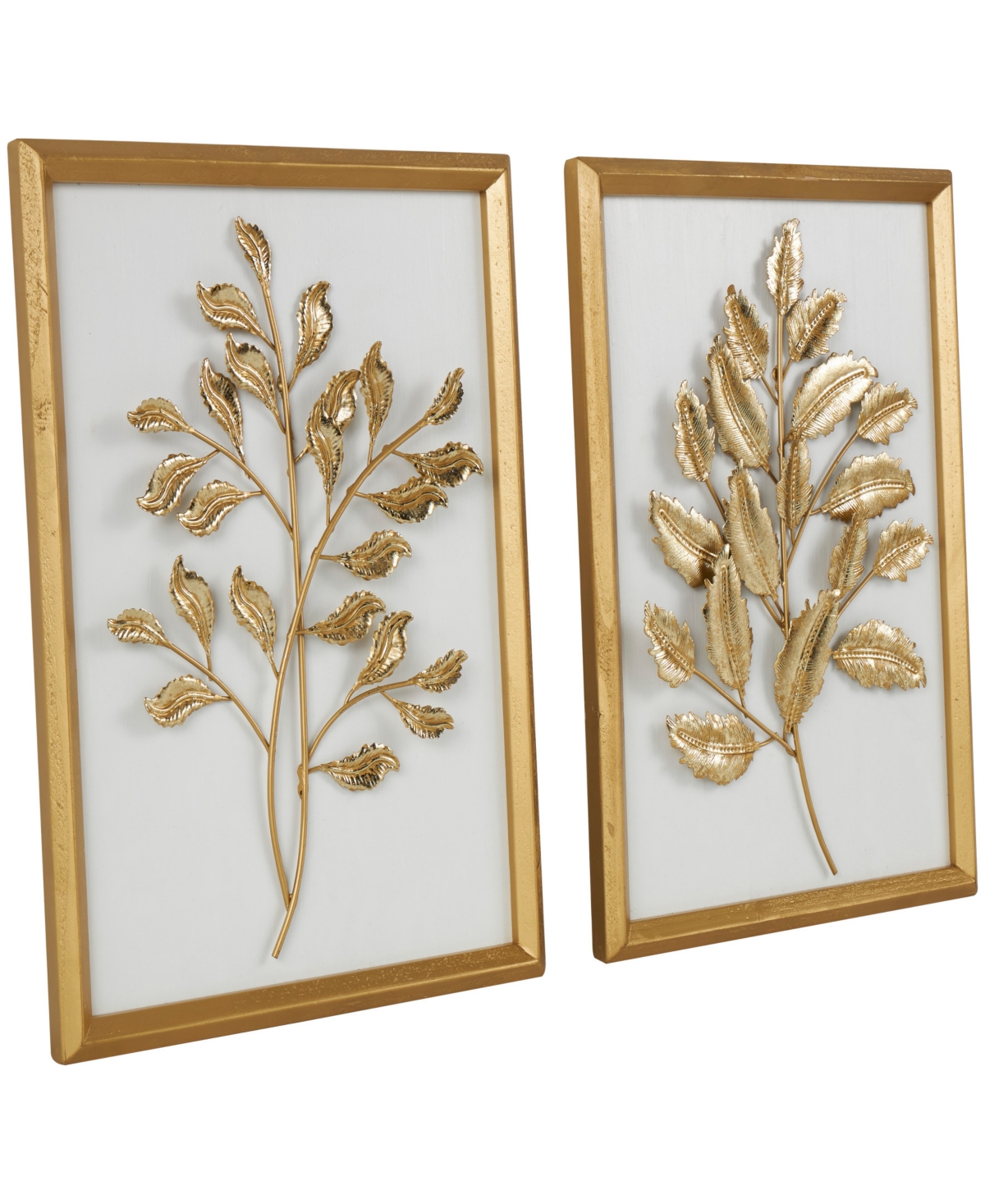 Rosemary Lane Gold Wood Leaf 3d Wall Decor With Beveled Frame, Set Of 2 13"w, 17"h In Gold