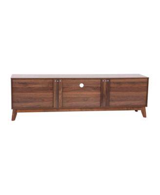 Beverly Mid-Century Modern Wooden Tv Stand With Soft Close Doors, Shelf, Cord Management Hole And Tapered Legs