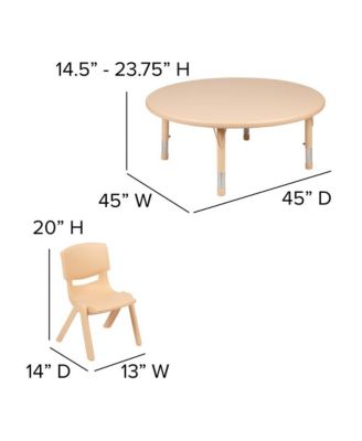 45" Round Plastic Height Adjustable Activity Table Set With 2 Chairs