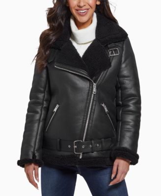 Macy's shearling coats womens hotsell