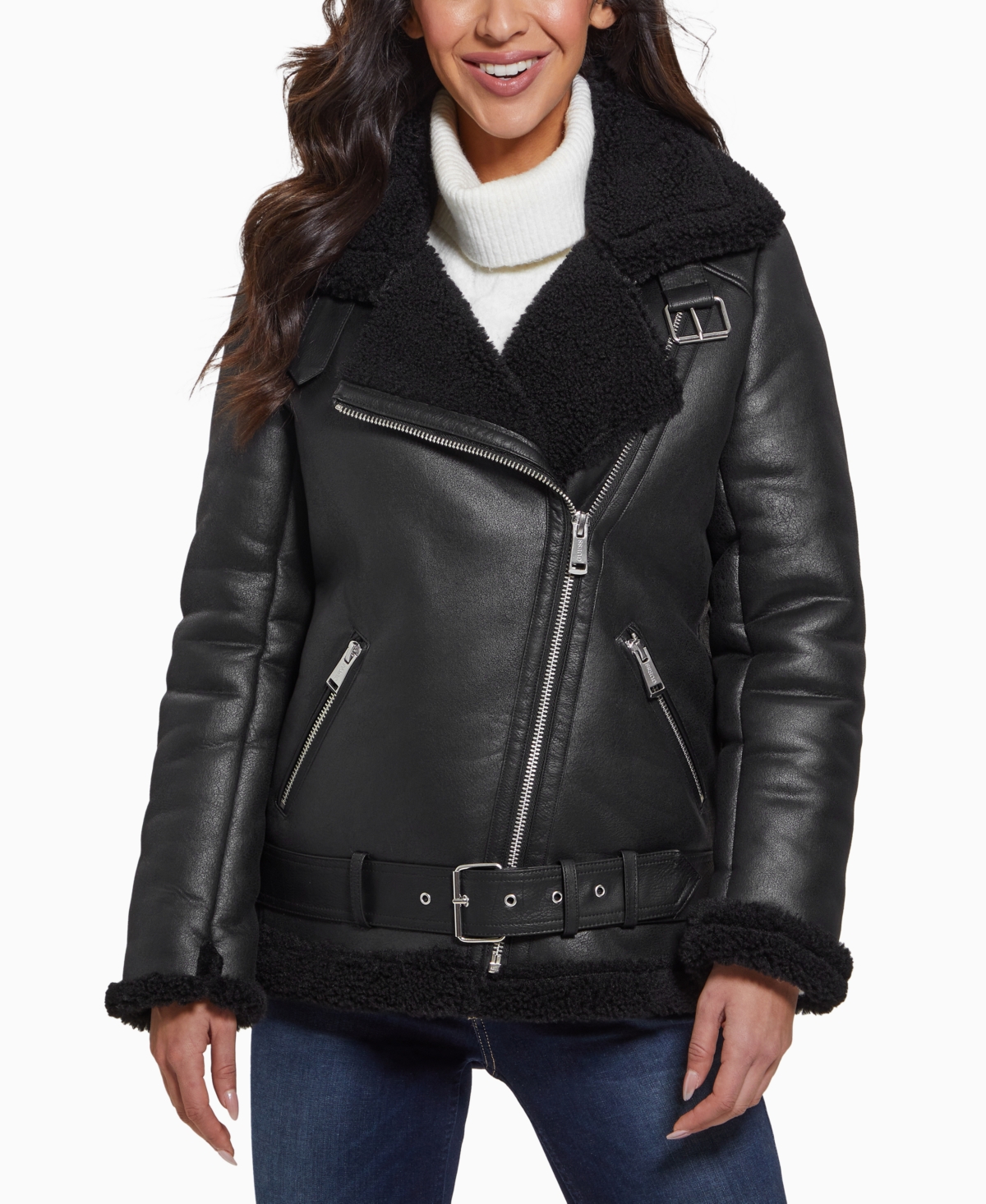 Guess faux fur moto jacket clearance