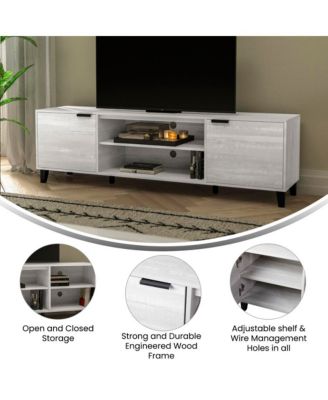 Walter Mid-Century Modern Tv Stand With Adjustable Open Shelves And Two Doors