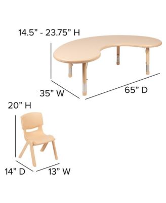35"W X 65"L Half-Moon Plastic Height Adjustable Activity Table Set With 4 Chairs