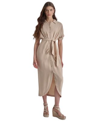 DKNY - Women's Collared Short-Sleeve Crinkle Shirt Dress
