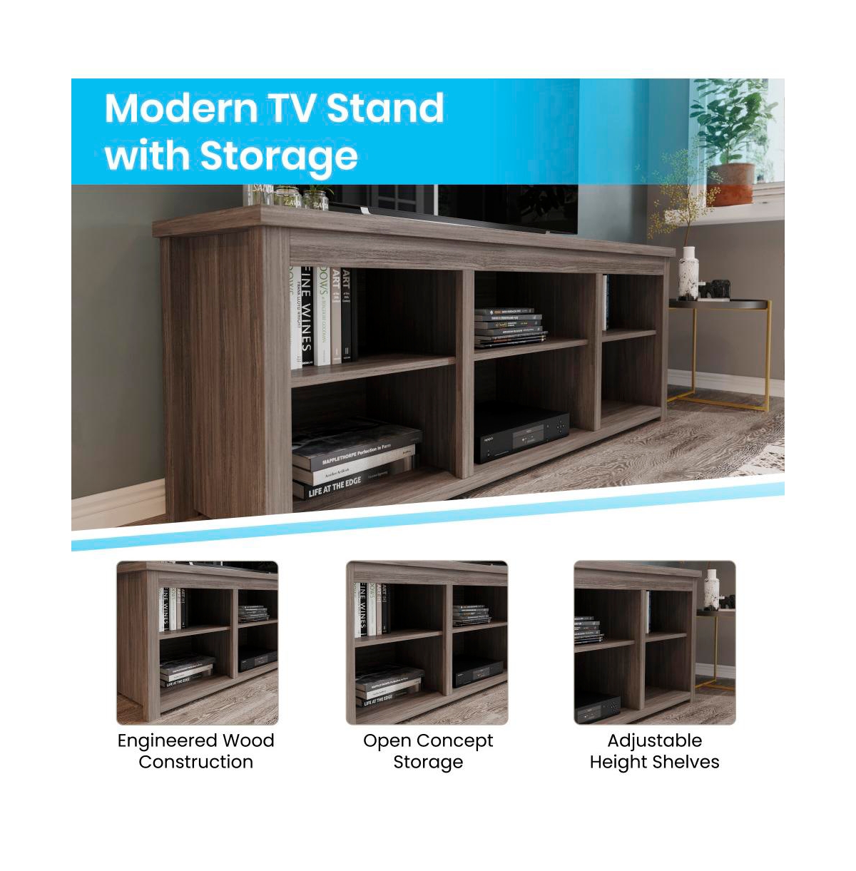 Merrick Lane Fincastle 6 Cubby 65" Tv Stand For Up To 80" Tv'S
