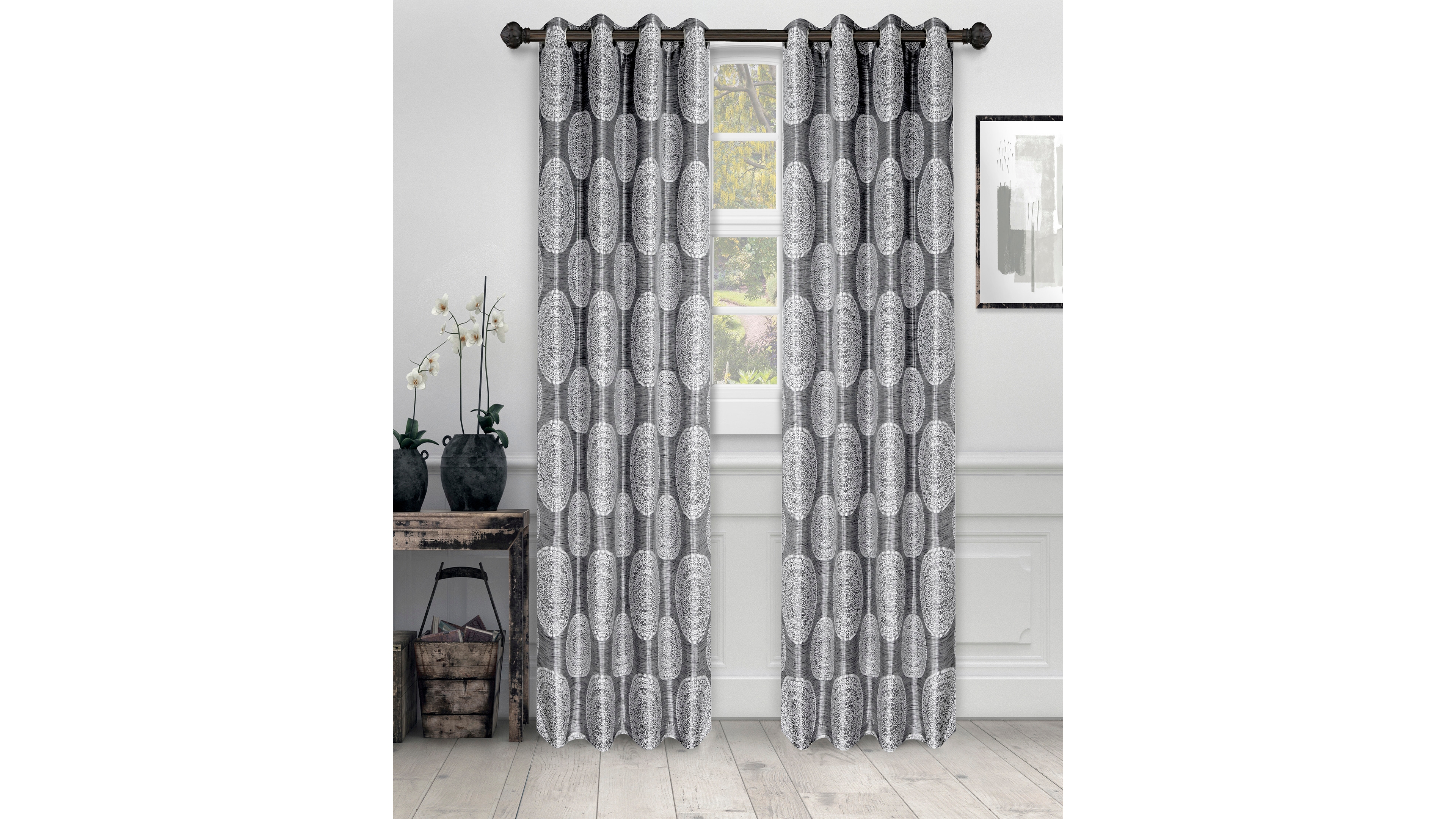 Superior Cordon Jacquard Grommet 2-Piece Curtain Panel Set with Grommet Top Header, 52" X 96"