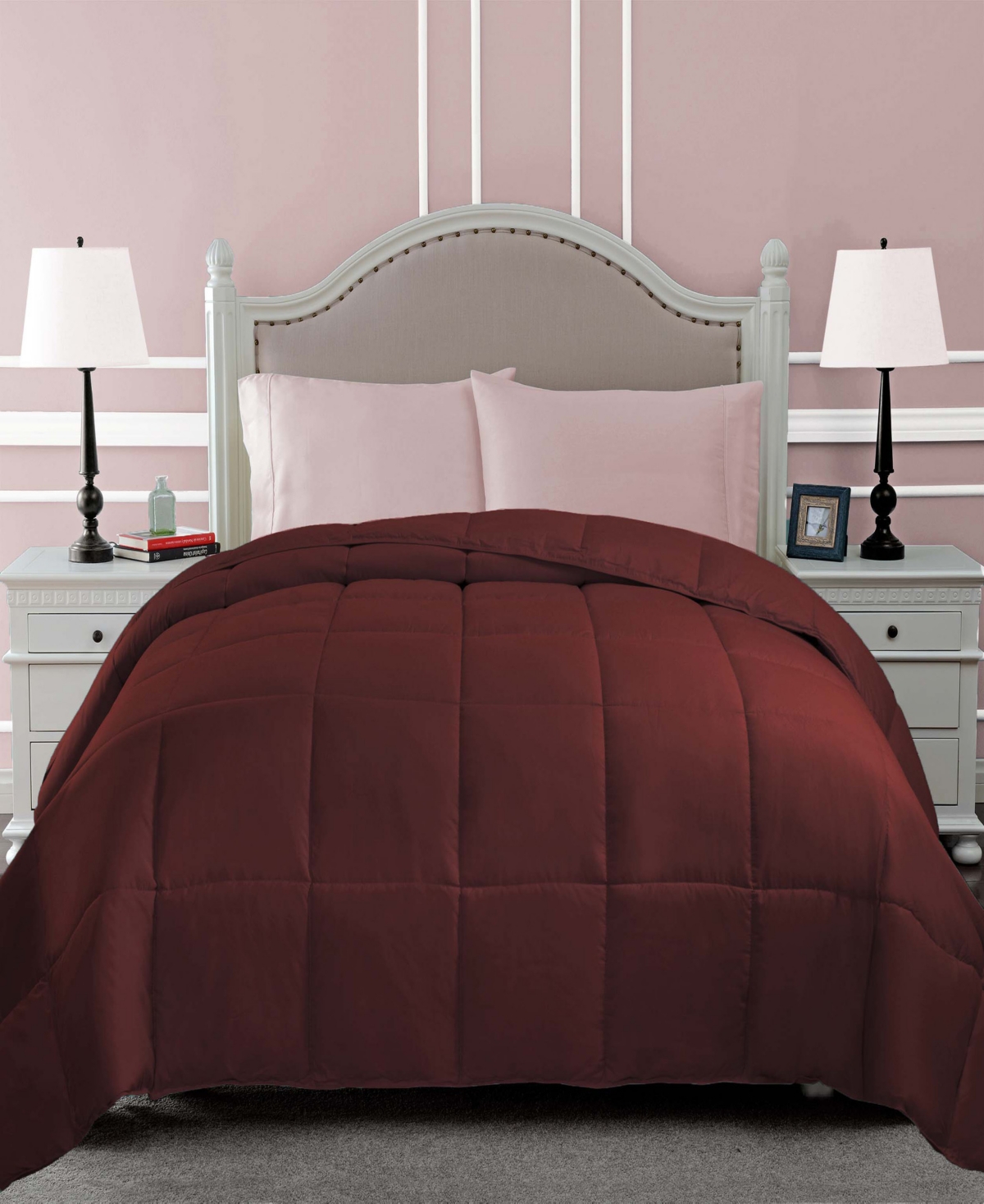 Shop Superior All Season Down Alternative Reversible Comforter, Twin In Burgundy