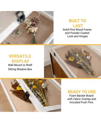 Wood Shadow Box Display Case - Solid Wood With Acrylic Window - Security Latch - For Mementos And Keepsakes