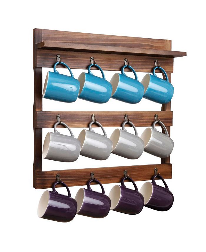 HBCY Creations Rustic Mug Rack Wall Mounted With Shelf - Coffee Cup ...
