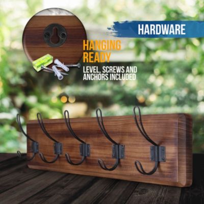 Rustic Coat Rack With Hooks -Wall Mount Coat Rack - Solid Pine Wood Entryway Hanger - Farmhouse Coat Rack For Kitchen, Bedroom