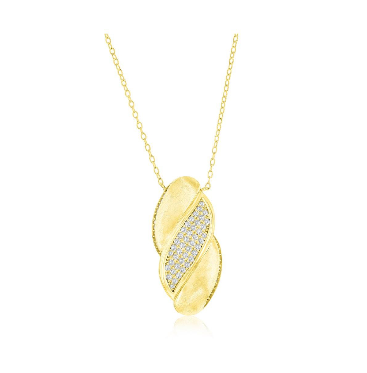 Gold Plated Over Sterling Silver Brushed Cz Wave Design Necklace - Gold