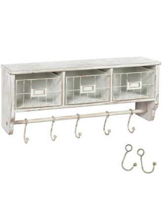 Rustic Coat Rack Wall Mounted Shelf With Hooks & Baskets, Entryway Organizer Wall Shelf With 5 Coat Hooks And Cubbies