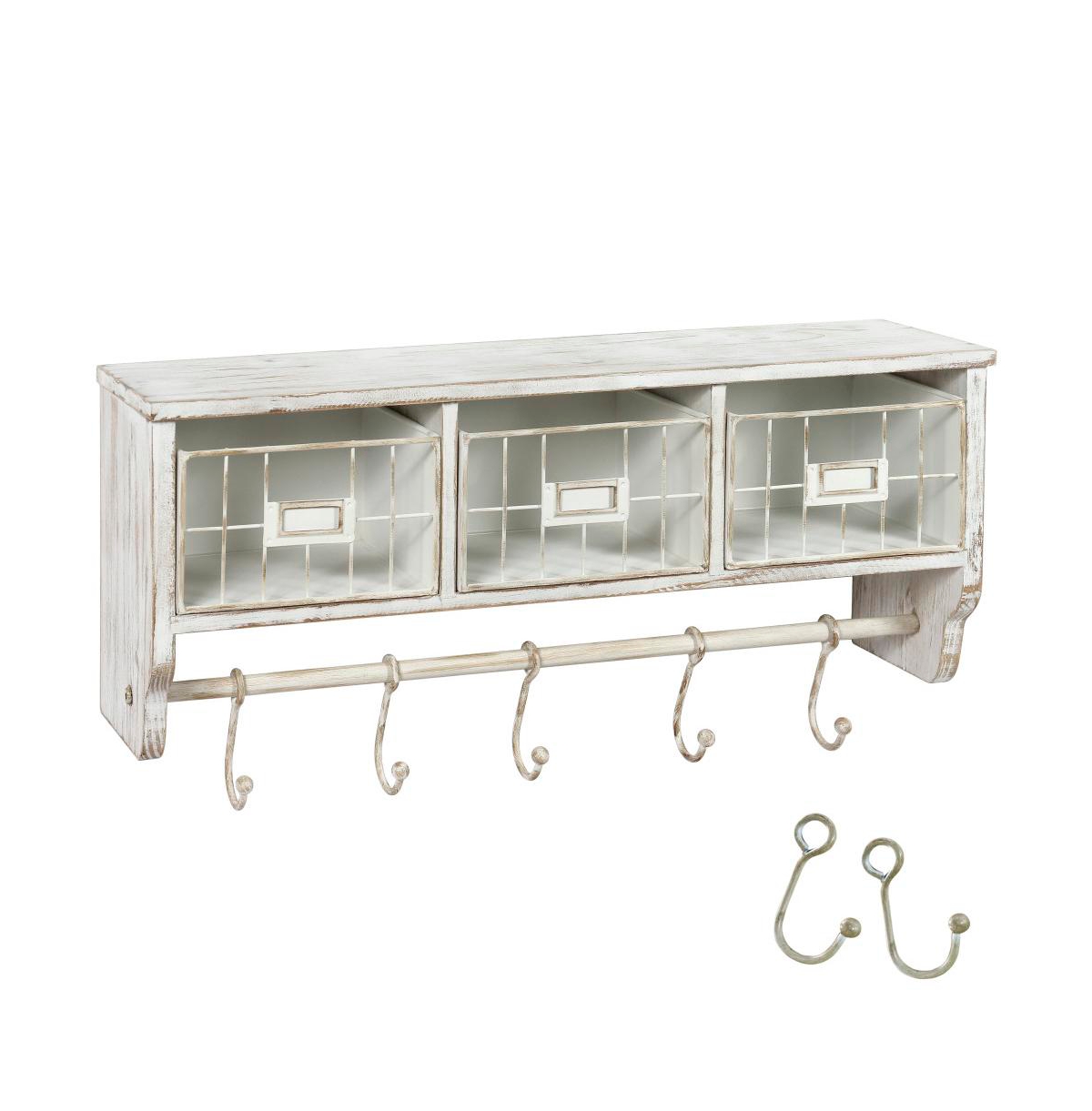 Rustic Coat Rack Wall Mounted Shelf With Hooks & Baskets, Entryway Organizer Wall Shelf With 5 Coat Hooks And Cubbies