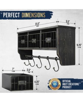 Rustic Coat Rack Wall Mounted Shelf With Hooks & Baskets, Entryway Organizer Wall Shelf With 5 Coat Hooks And Cubbies