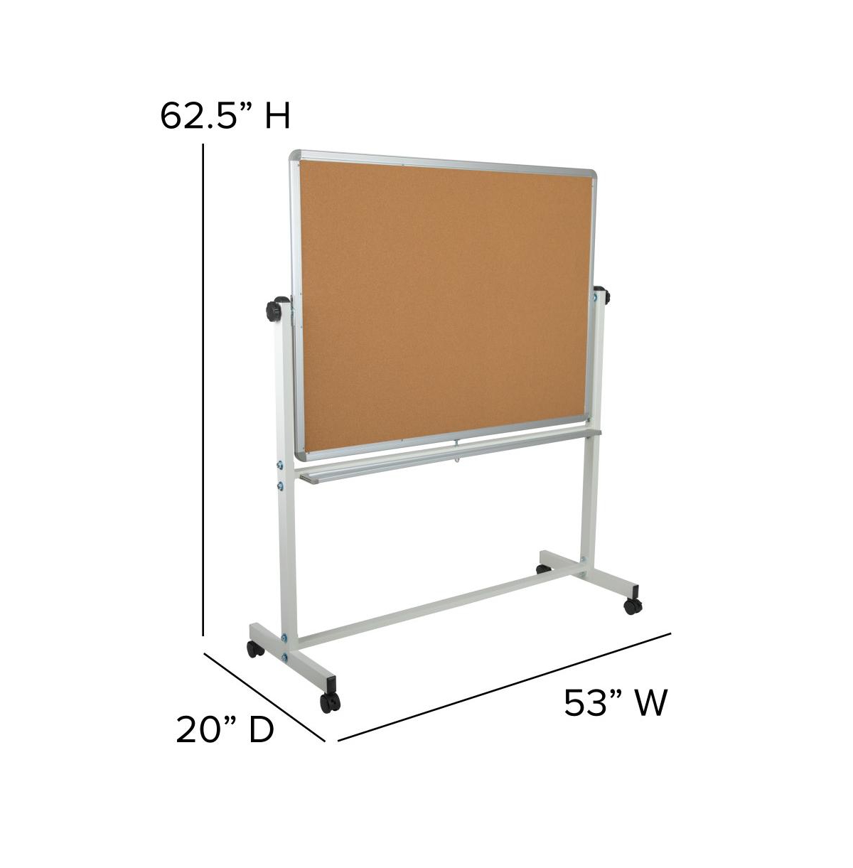 Reversible Mobile Cork Bulletin Board And White Board Stand With Pen Tray -white