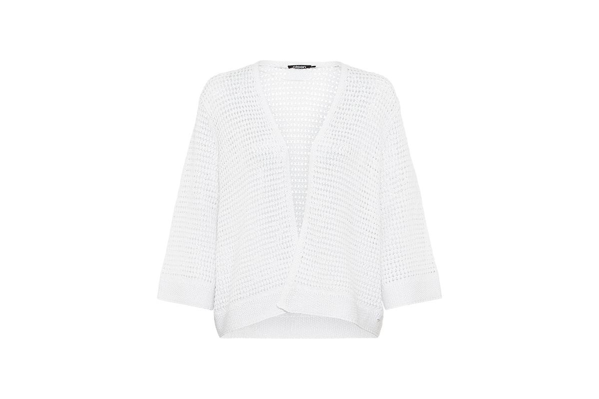 Women's Linen Blend 3/4 Sleeve Open Knit Cardigan - White
