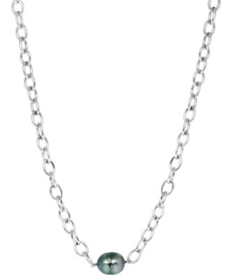 EFFY&reg; Black Tahitian Baroque Pearl (12mm) Oval Link 18" Pendant Necklace in Sterling Silver