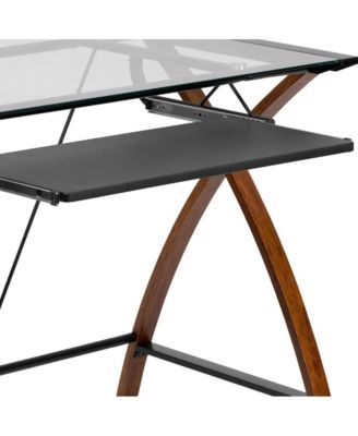 Glass Computer Desk-Pull-Out Keyboard Tray & Crisscross Frame