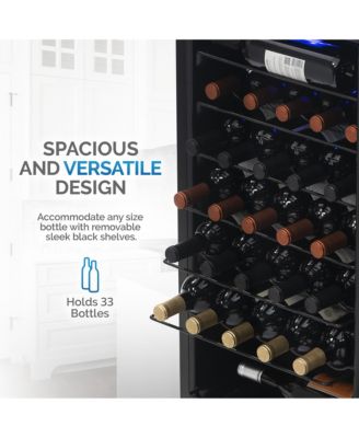 Freestanding 33 Bottle Compressor Wine Fridge in Stainless Steel, Adjustable Racks and Exterior Digital Thermostat