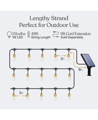 Glow 27ft Solar Powered LED Outdoor String Lights with Brass Hardware