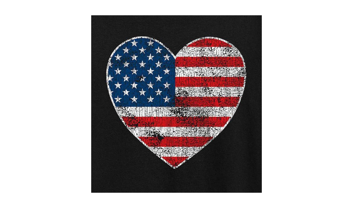 Hybrid Apparel Plus Size Americana Heart Flag Graphic Crew Neck T-shirt In Black