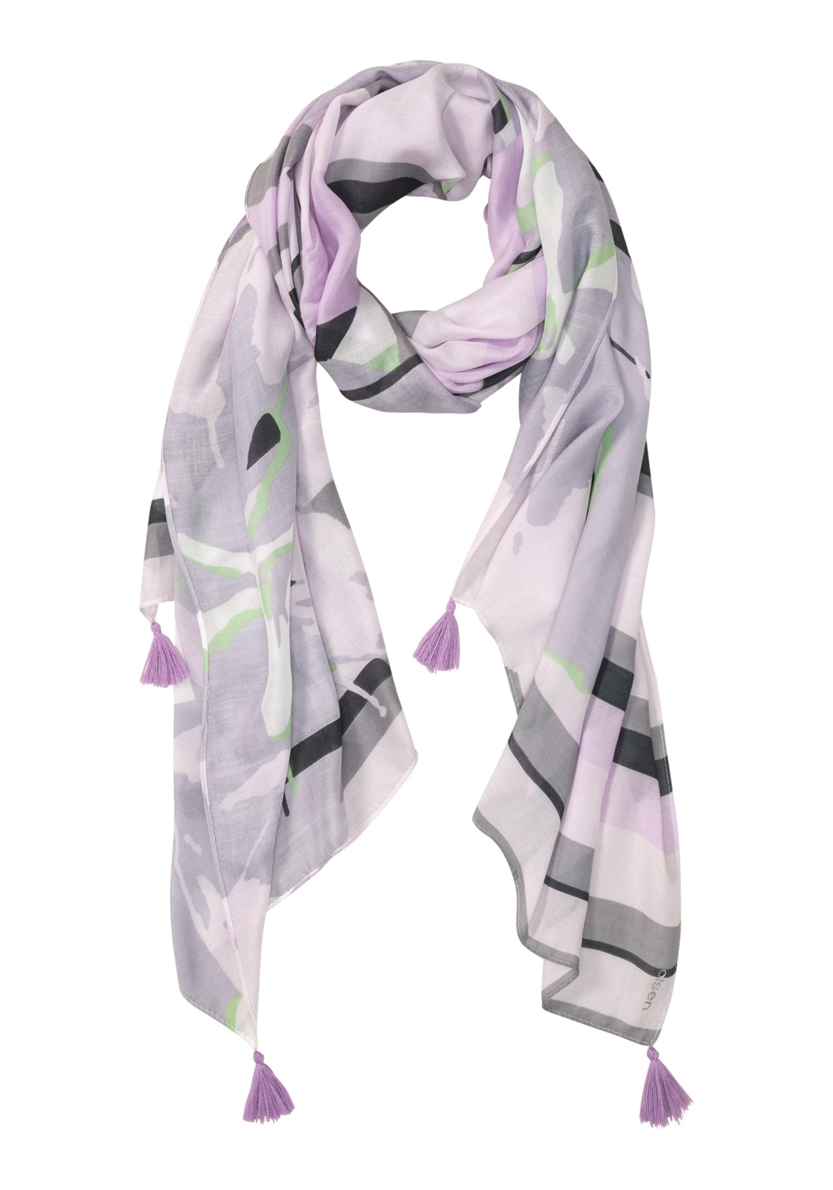 Abstract Floral and Stripe Scarf - Soft lilac