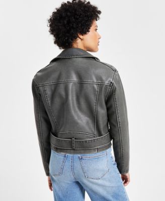 Juniors' Distressed Asymmetric Moto Jacket, Created for Macy's