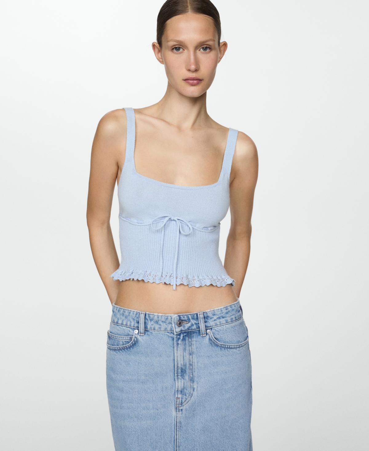 Shop Mango Women's Frayed Hem Denim Skirt In Open Blue
