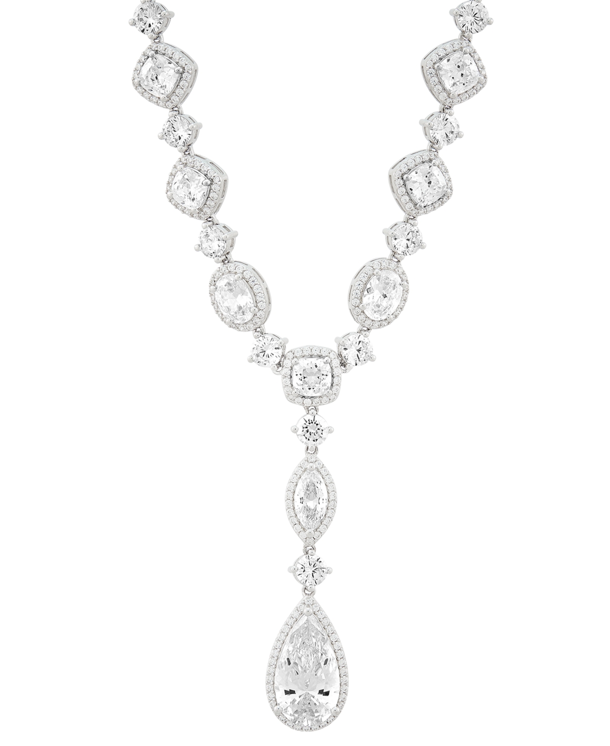 Cubic Zirconia Mixed Cut Teardrop 18" Lariat Necklace in Sterling Silver - Sterling Silver