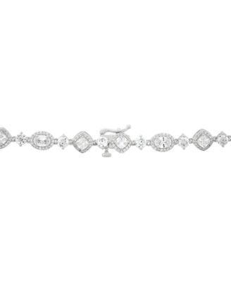 Cubic Zirconia Mixed Cut Teardrop 18" Lariat Necklace in Sterling Silver