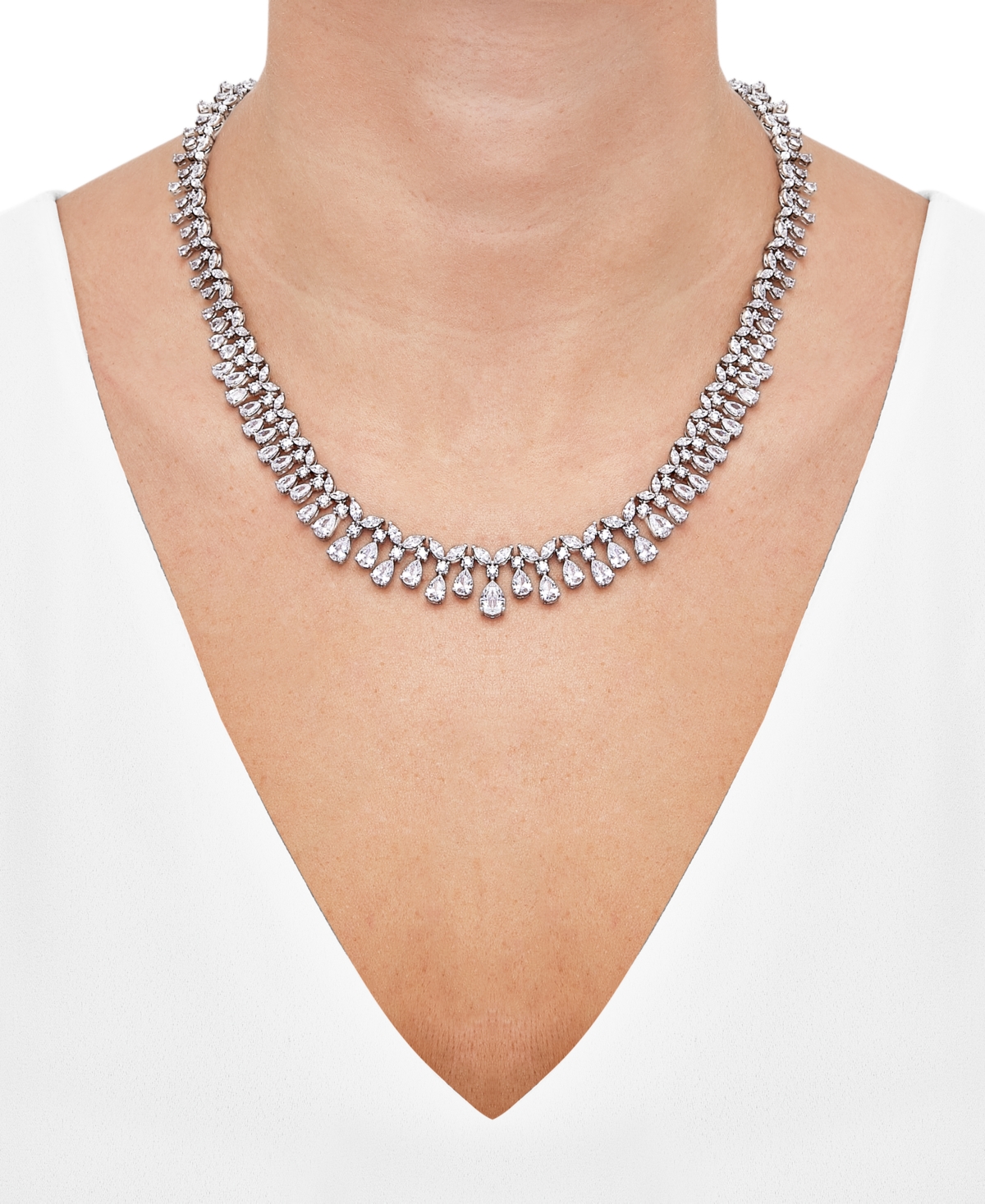 Arabella Cubic Zirconia Mixed Cut 18" Statement Necklace In Sterling Silver In Sterling Silver