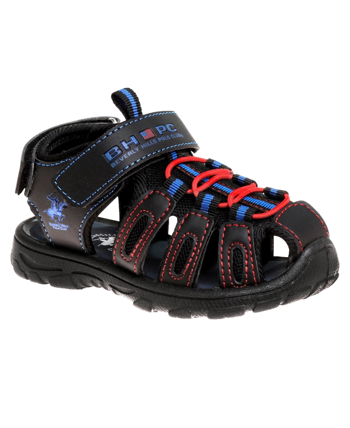 Shop Beverly Hills Polo Club Little Kids Hook And Loop Sport Sandals In Black,red