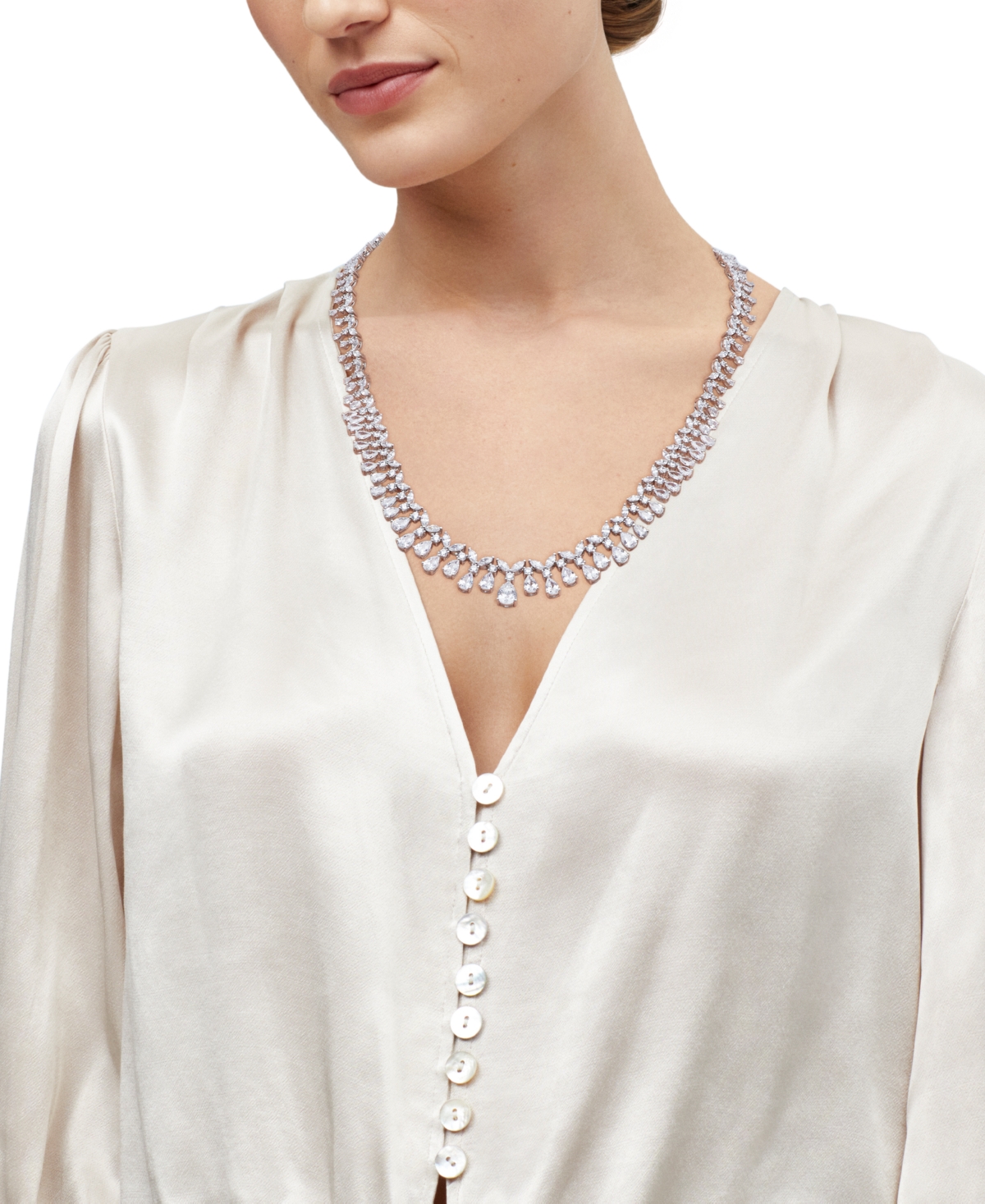Arabella Cubic Zirconia Mixed Cut 18" Statement Necklace In Sterling Silver In Sterling Silver