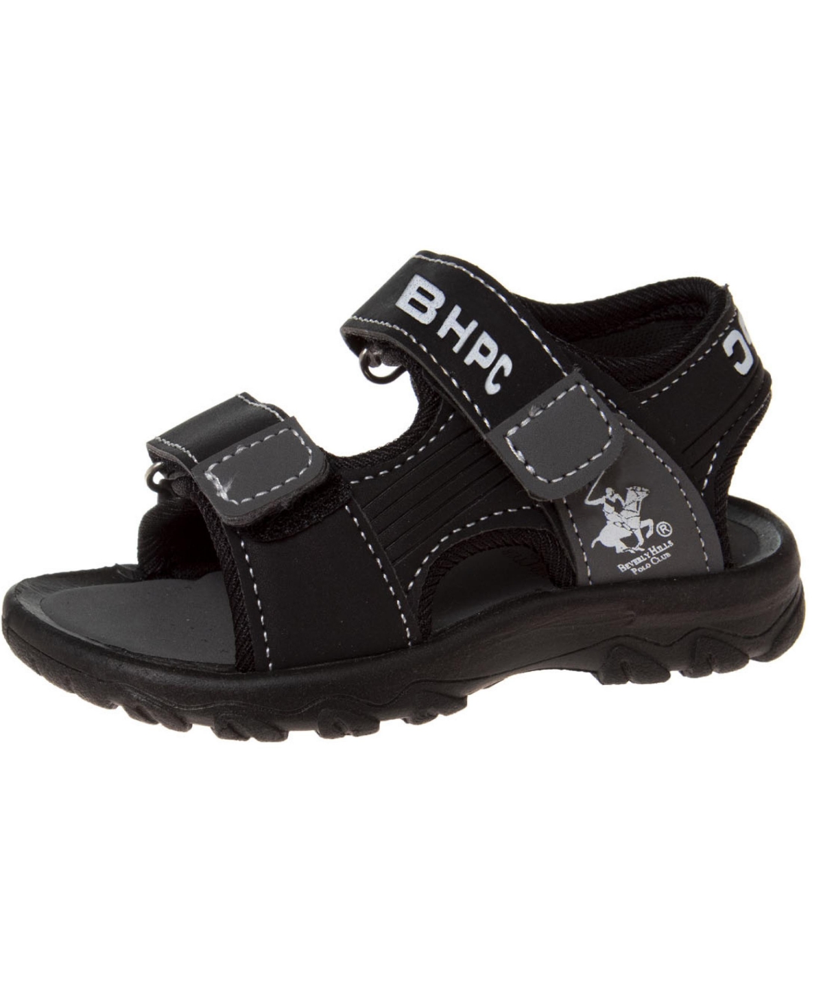 Shop Beverly Hills Polo Club Toddler Double Hook And Loop Sandals In Black,grey