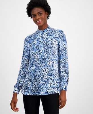 Anne Klein - Women's Printed Long-Sleeve Popover Tunic Top