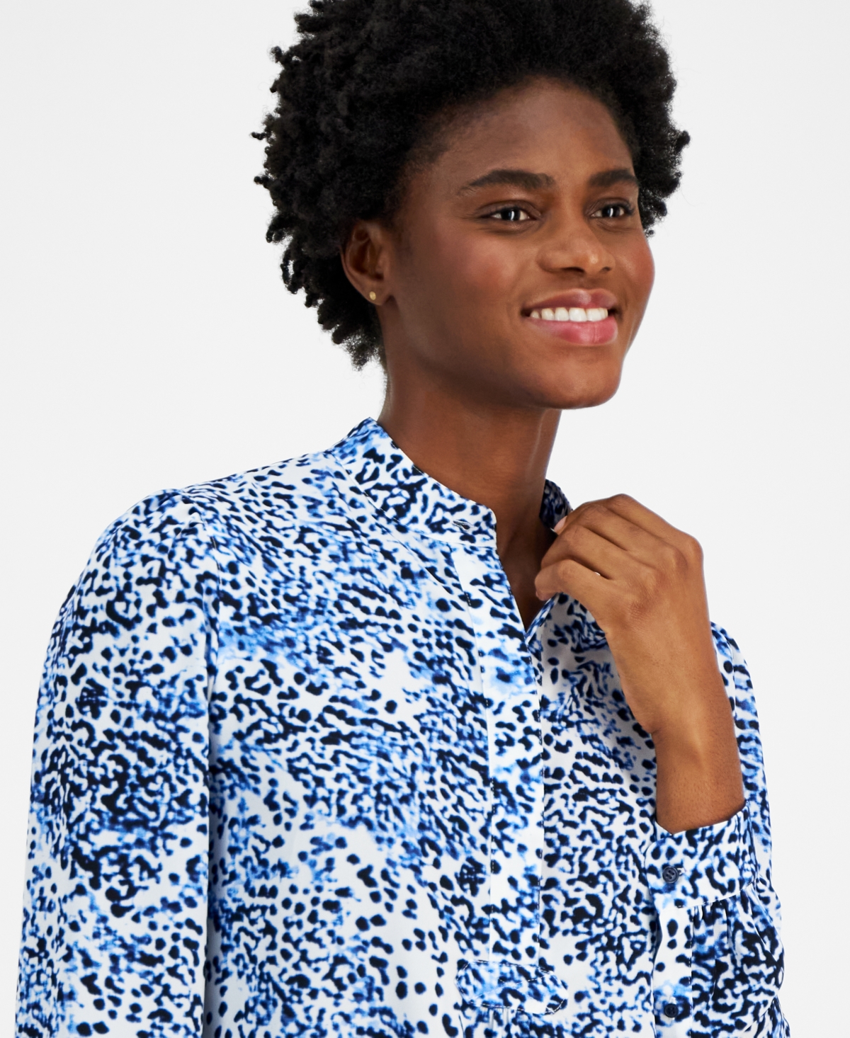 Anne Klein Women's Printed Long-Sleeve Popover Tunic Top -di
