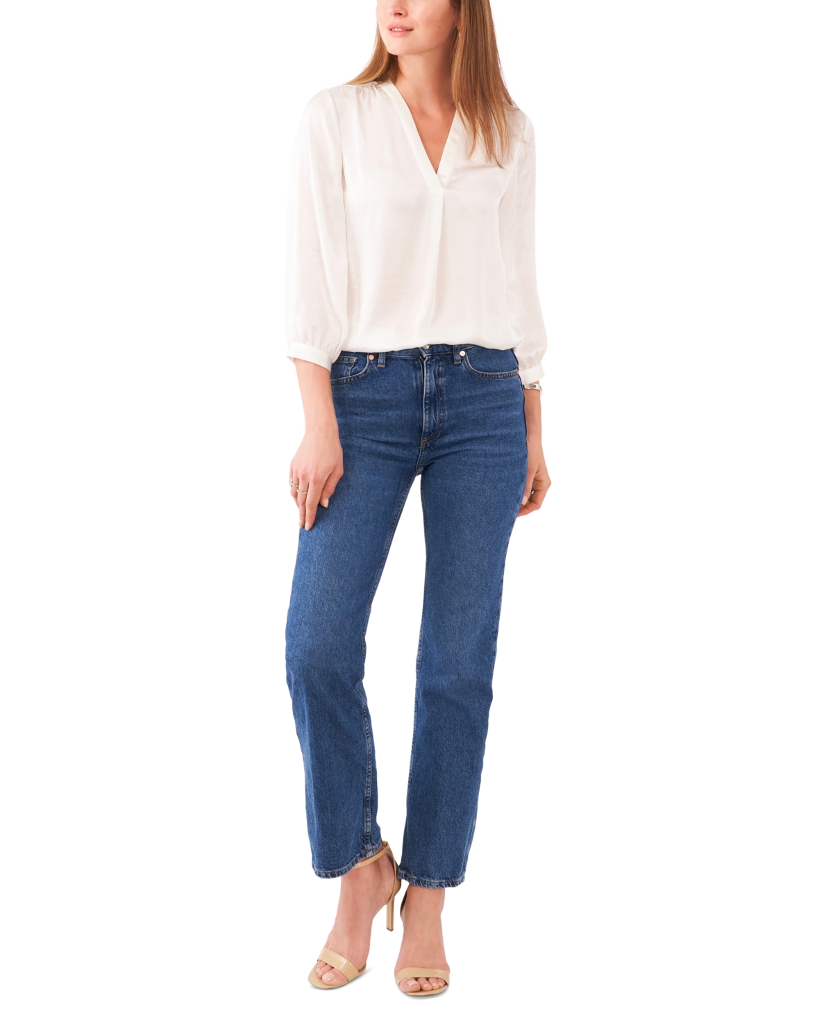 Vince Camuto Women's V-neck 3/4-sleeve Blouse In White