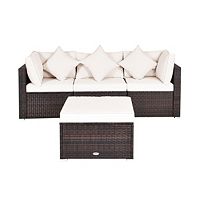 Gymax 4P Piece Rattan Patio Sofa Conversation Set with Cushions 