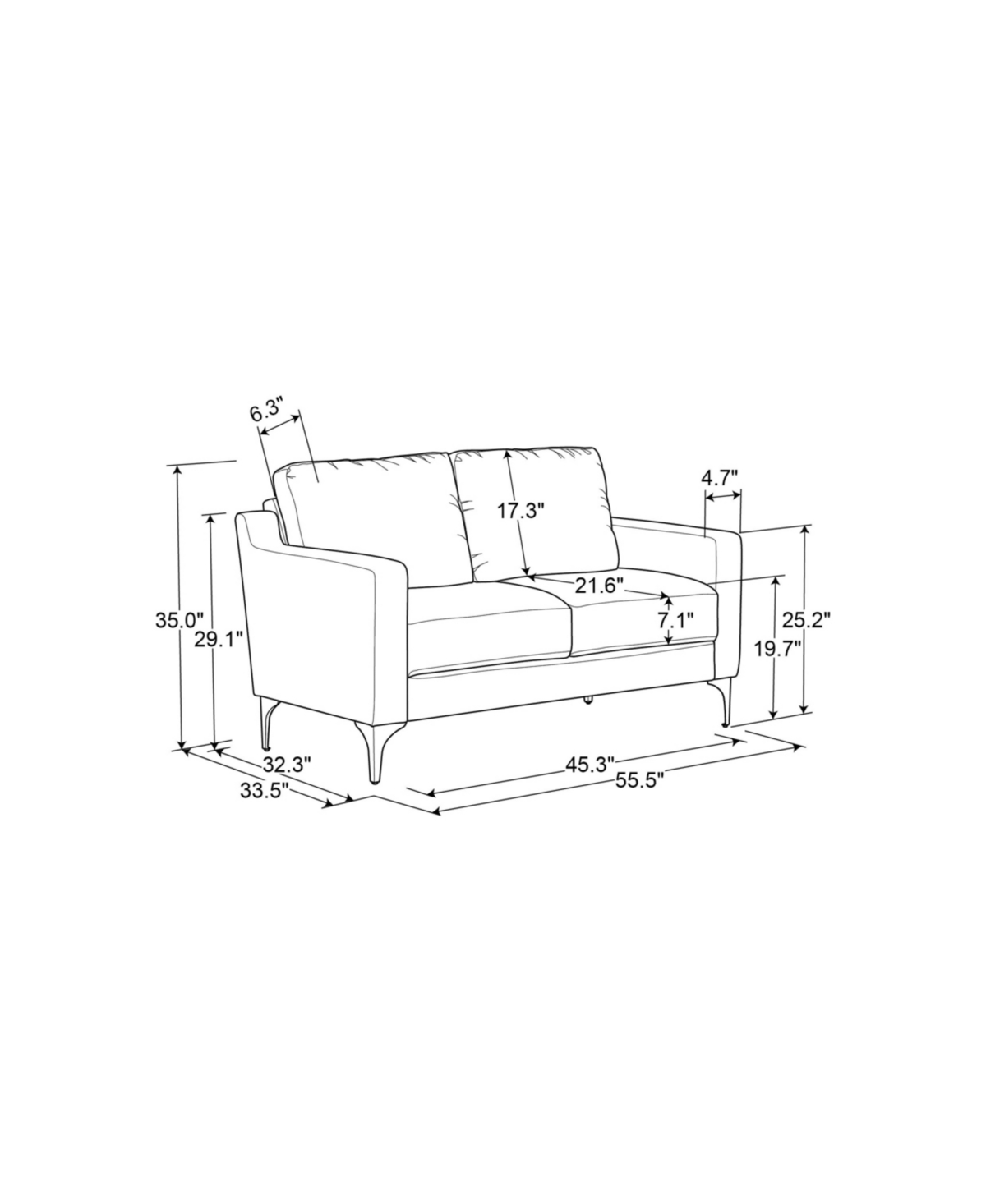 Serta 55.5"w Faux Leather Francis Loveseat In Navy
